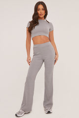 Grey Tie Front Cropped Top & Trousers Co-ord Set - Penney