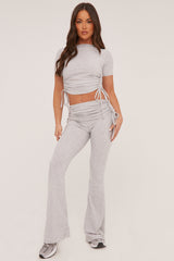 Grey Ruching Detail Cropped Top & Trousers Co-ord Set - Kyani