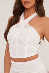 White Corset Detail Halter Neck Cropped Top - Arohi