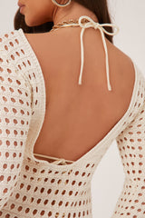 Cream Crochet Scoop Back Mini Dress - Mazi
