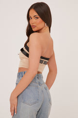 Stone Rib Knit Belt Detail Bandeau Cropped Top - Dela