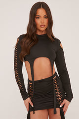 Black Knot Detail Crop Top & Mini Skirt Set - Isabel