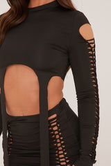 Black Knot Detail Crop Top & Mini Skirt Set - Isabel