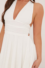 White Halter Plunge Neck Mini Dress - Pippa