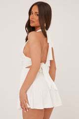 White Halter Plunge Neck Mini Dress - Pippa