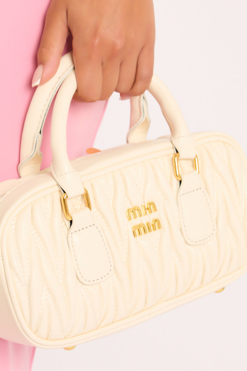 White Textured Faux Leather Mini Bag - Calvina