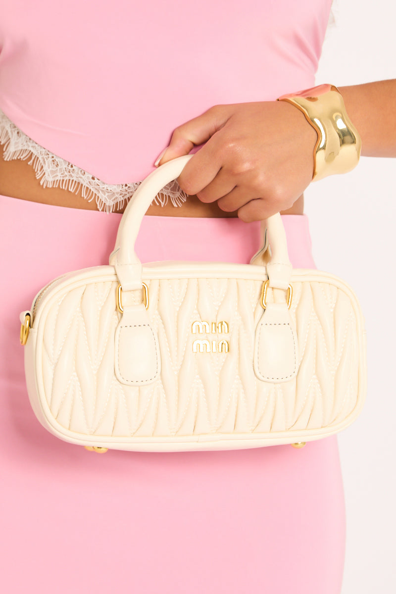 White Textured Faux Leather Mini Bag - Calvina