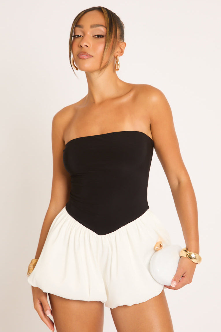 Black Bandeau Contrast Puffball Playsuit - Olivette