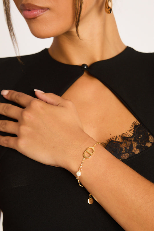 Gold Logo Detail Bracelet - Daphne