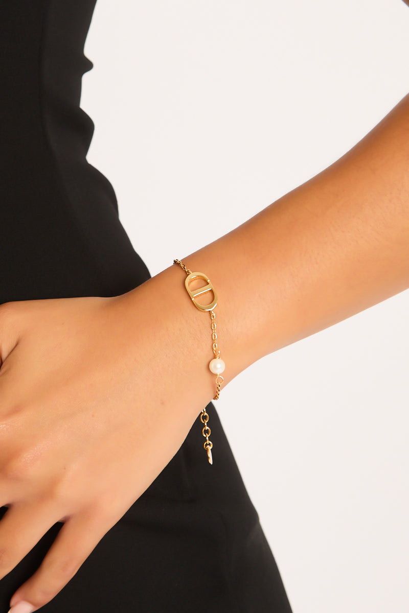 Gold Logo Detail Bracelet - Daphne