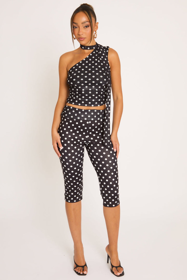 Black Polka Dot Scarf Top and Capri Pants Co-ord Set - Tory