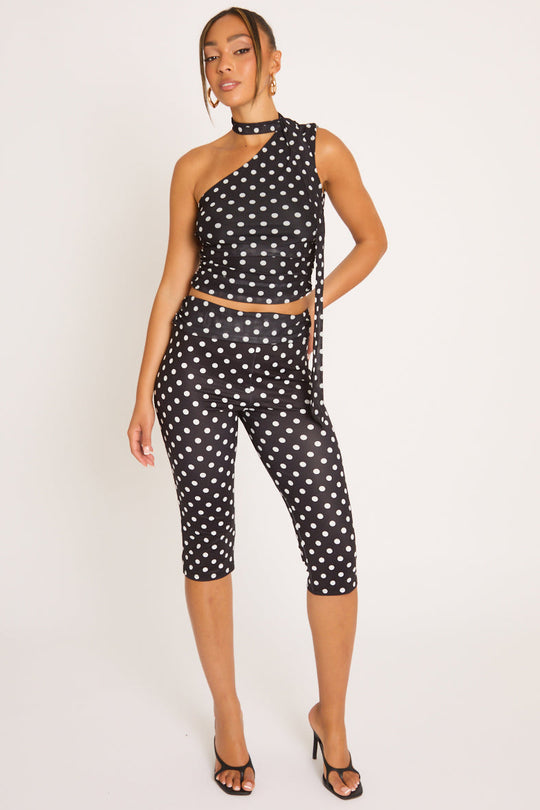Black Polka Dot Scarf Top and Capri Pants Co-ord Set - Tory