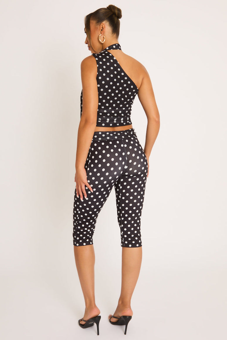 Black Polka Dot Scarf Top and Capri Pants Co-ord Set - Tory