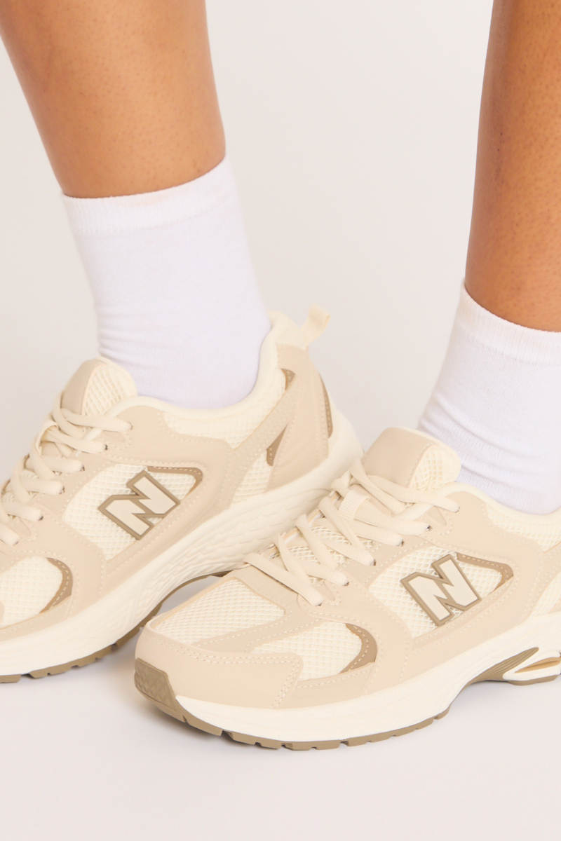 Beige Mesh Detail Chunky Trainers - Janette