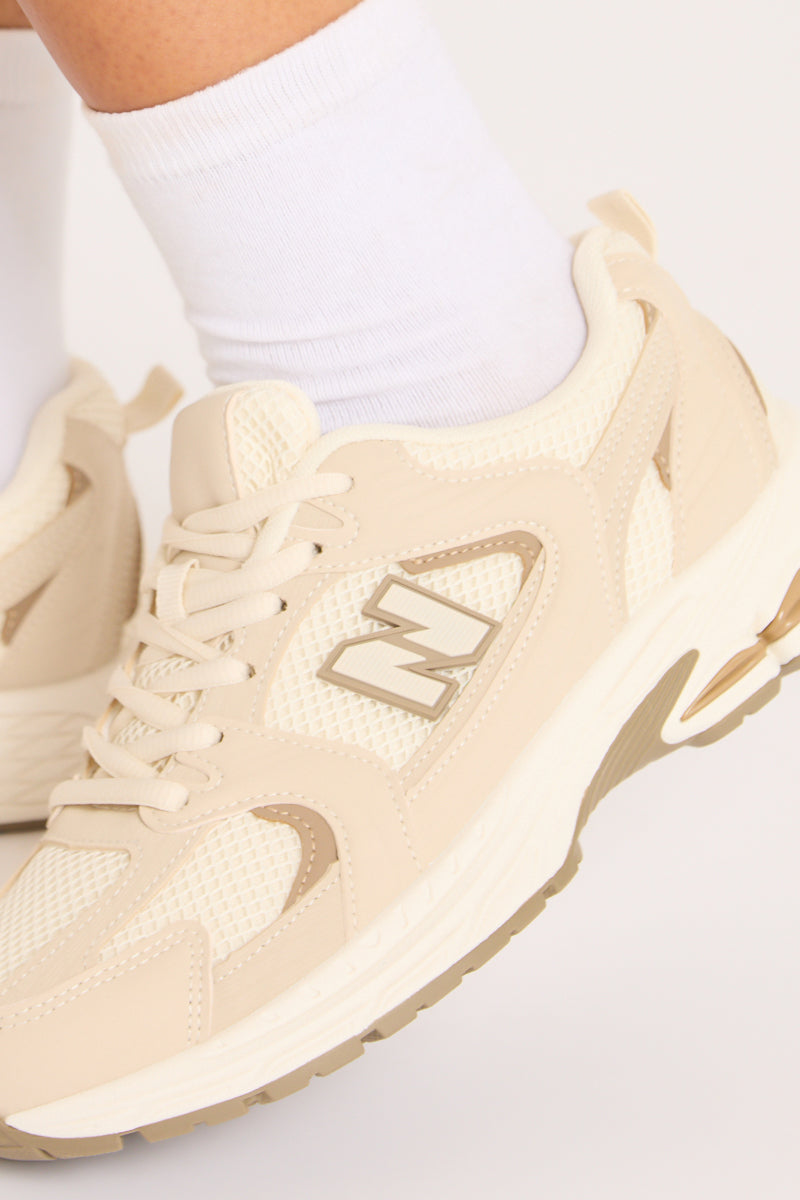 Beige Mesh Detail Chunky Trainers - Janette