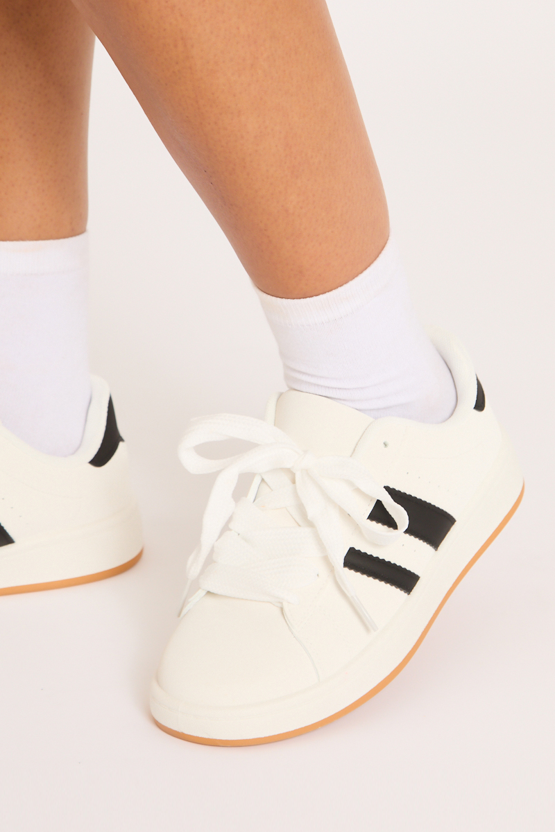 White Stripe Detail Trainers - Ashley