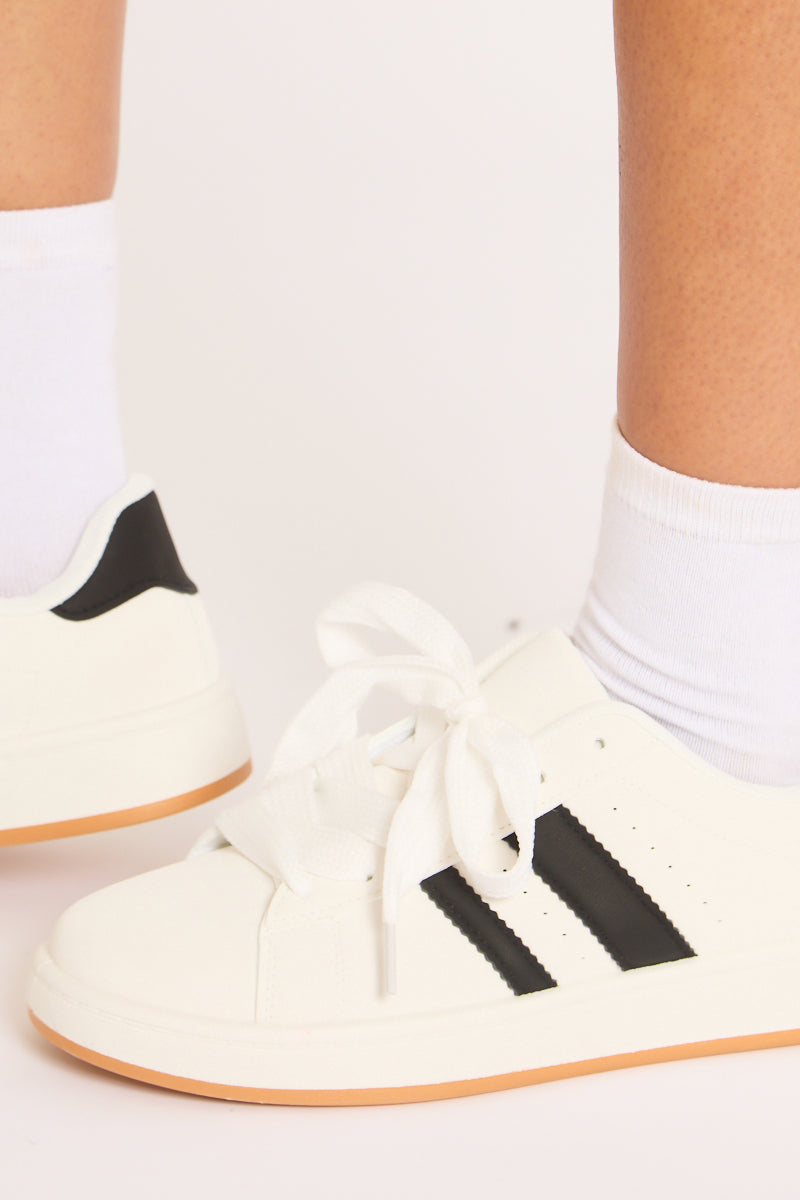White Stripe Detail Trainers - Ashley