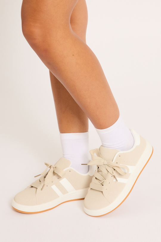 Beige Stripe Detail Trainers - Ashley