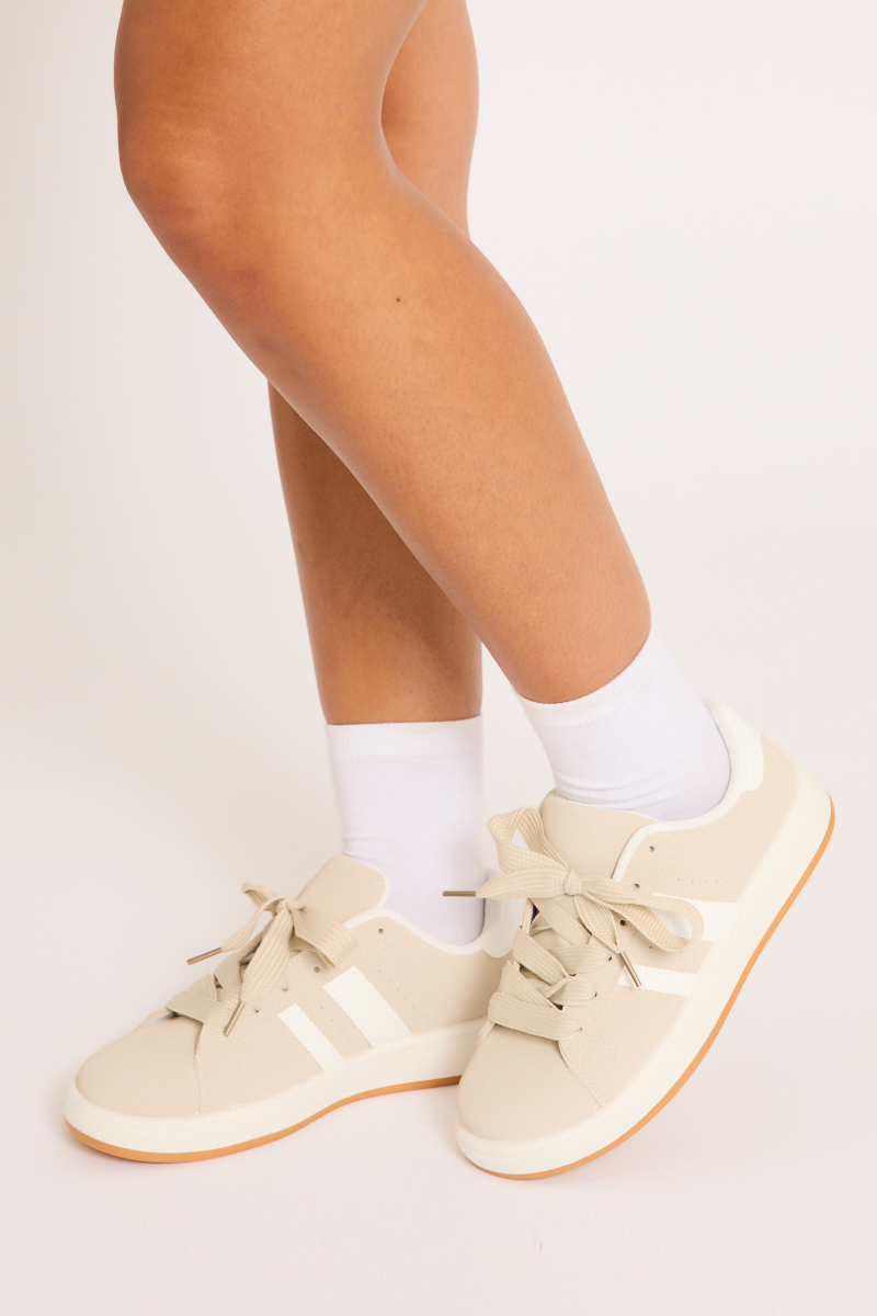 Beige Stripe Detail Trainers - Ashley