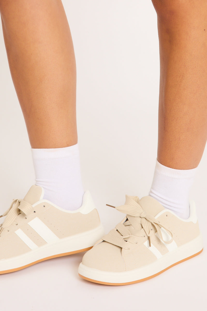 Beige Stripe Detail Trainers - Ashley