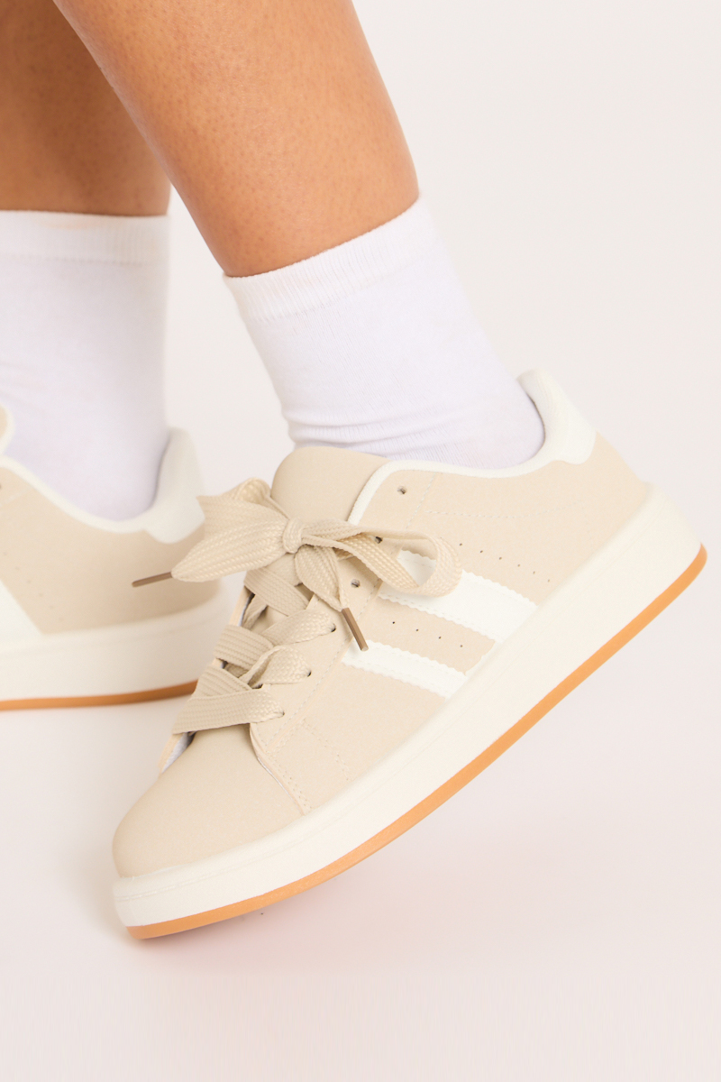 Beige Stripe Detail Trainers - Ashley