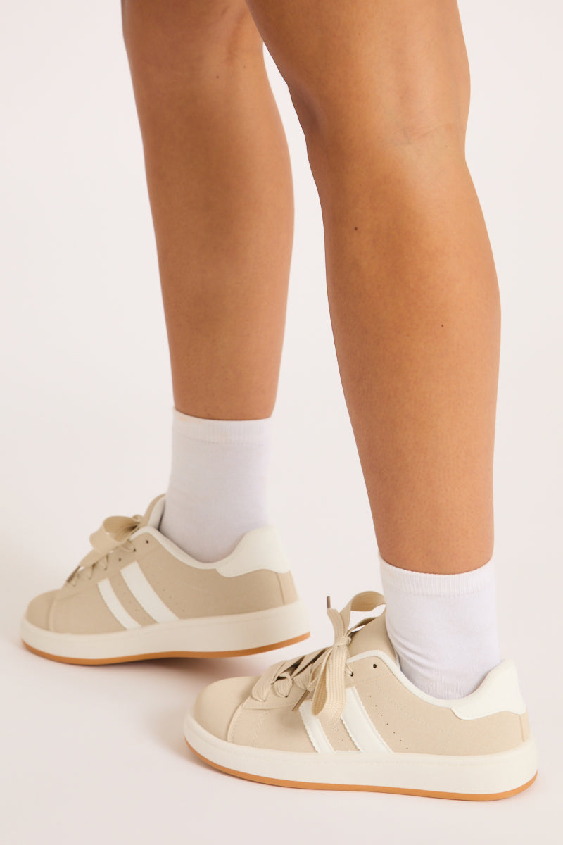 Beige Stripe Detail Trainers - Ashley
