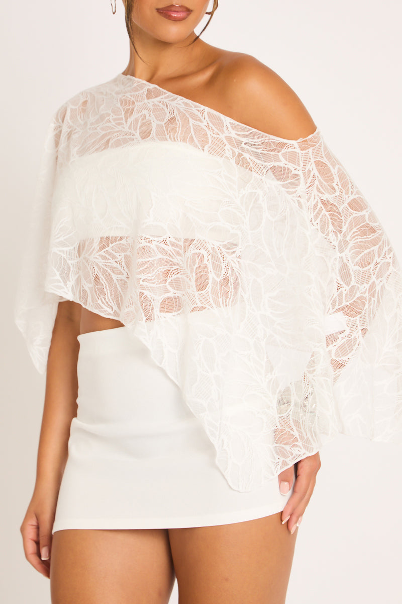 White Lace Slash Neck Cape Top - Ellani