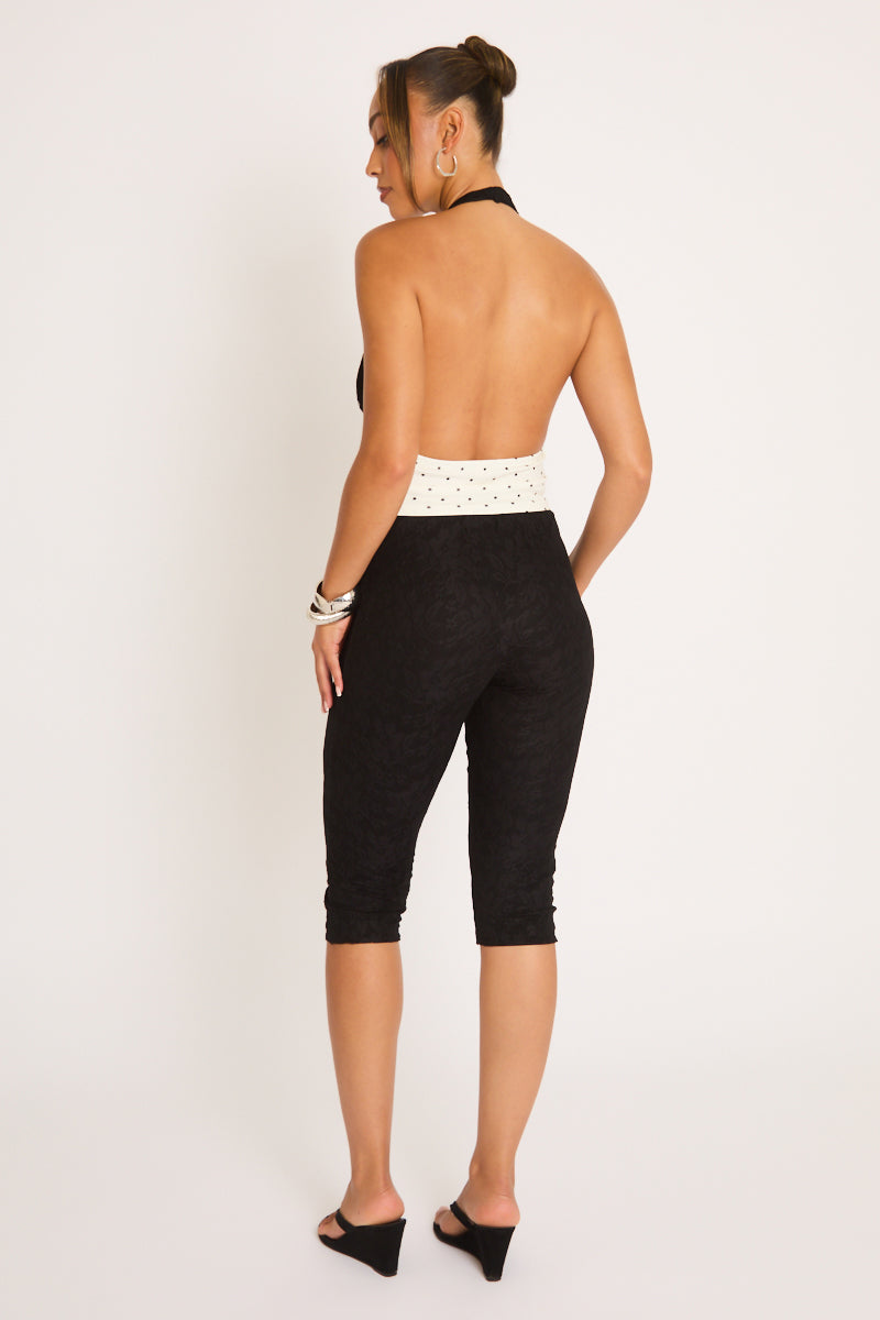 Black Lace Polka Dot Halter Corset Top - Sanya