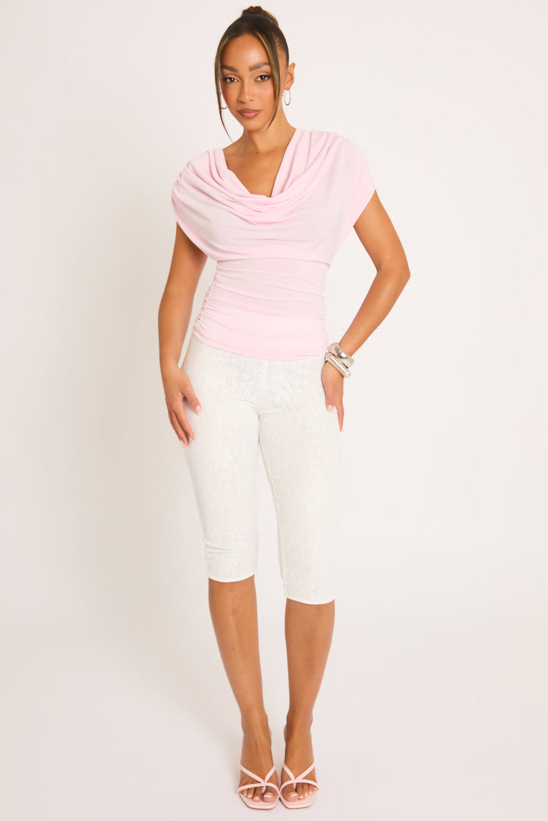 Pink Ruched Cowl Top - Sheela