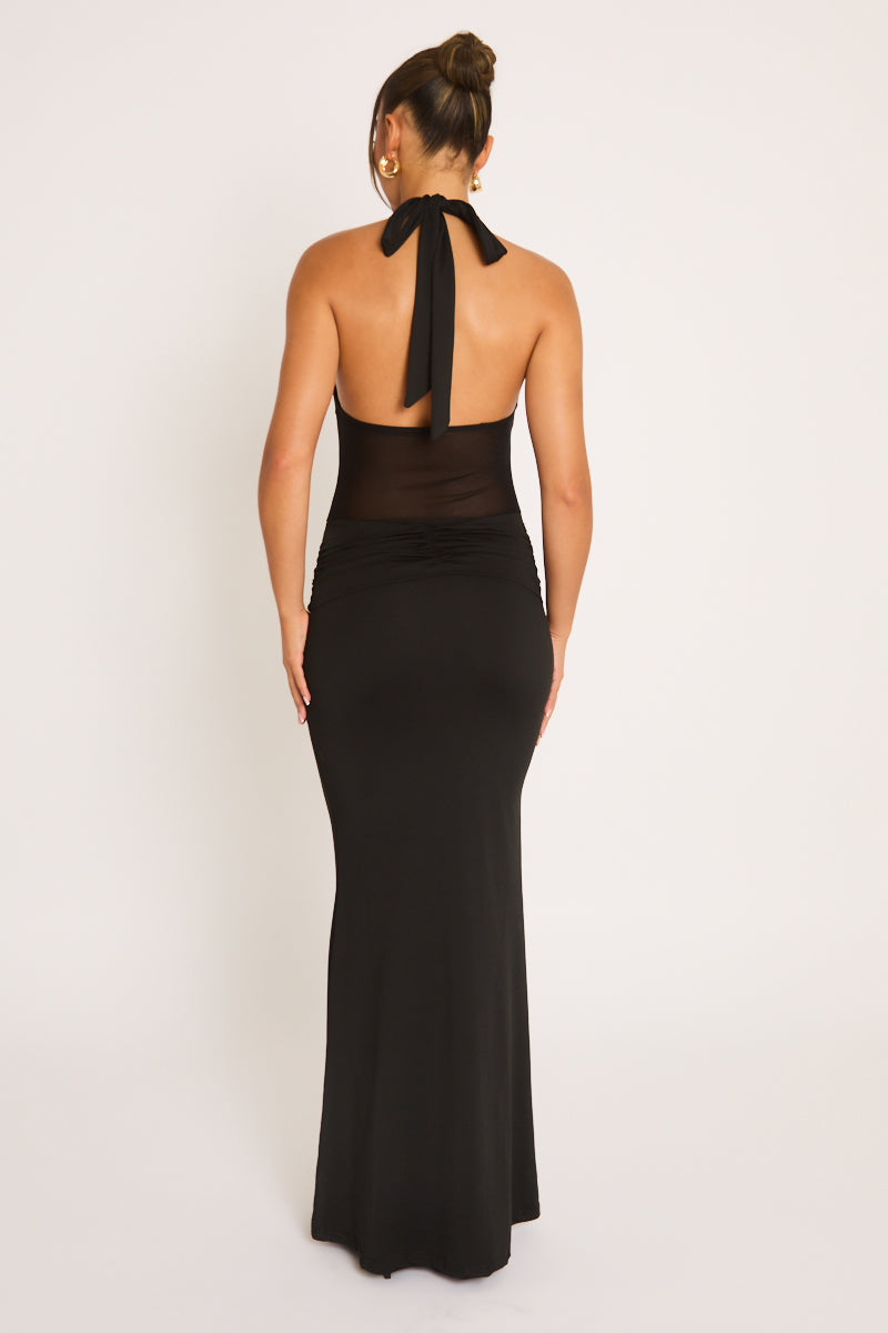 Black Semi Sheer Trim Detail Maxi Dress - Onya