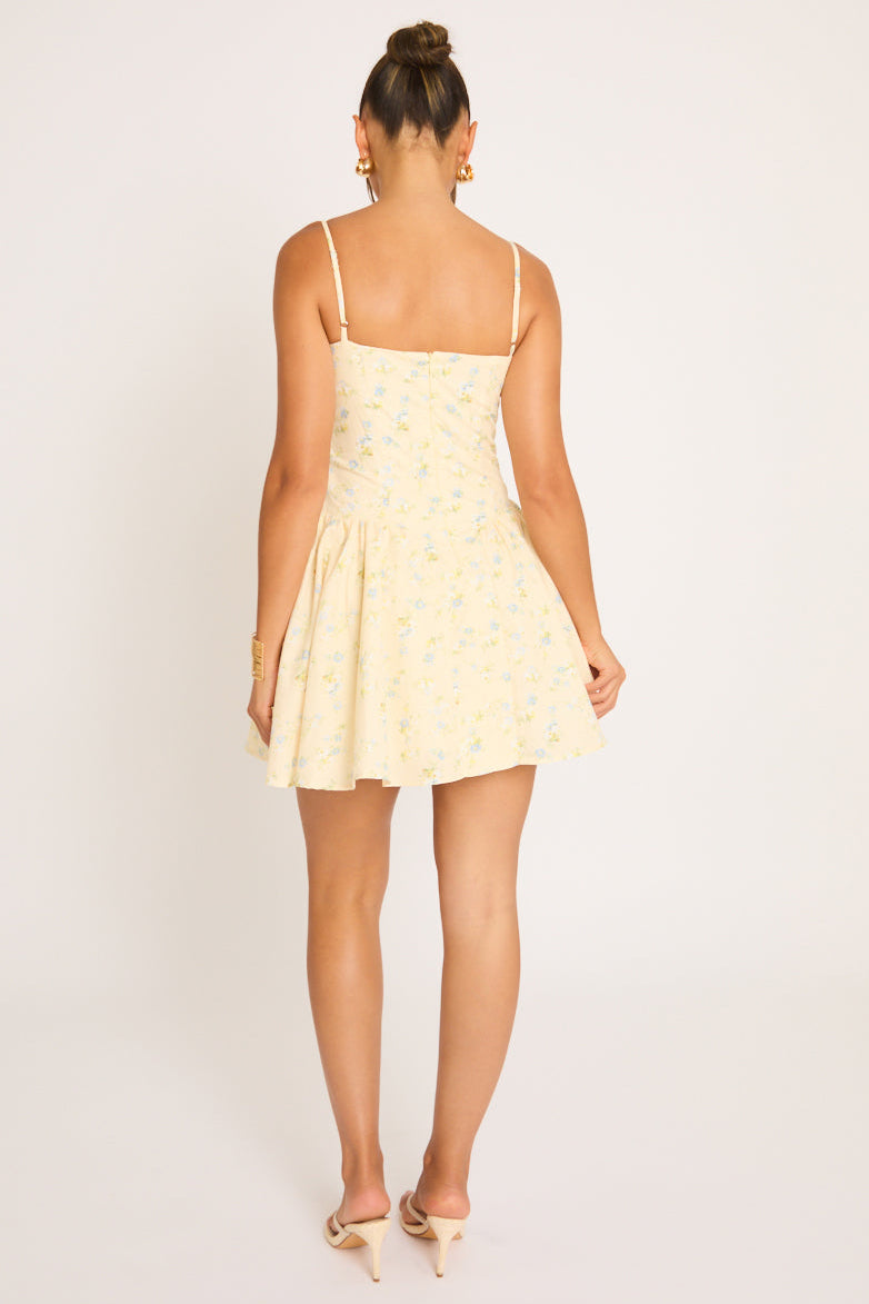 Yellow Ditsy Floral Skater Mini Dress - Lynn