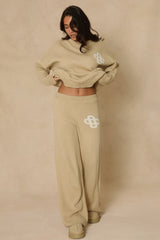 Beige Contrast Motif Knit Loungewear Co-ord Set - Regan
