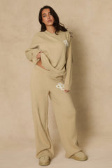 Beige Contrast Motif Knit Loungewear Co-ord Set - Regan