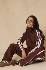 Chocolate Contrast Stripe Jacket and Joggers Loungewear Co-ord Set - Denika