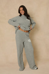 Grey Contrast Motif Ribbed Knit Loungewear Co-ord Set - Ammae