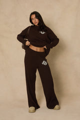 Chocolate Contrast Motif Ribbed Knit Loungewear Co-ord Set - Ammae
