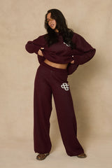 Wine Contrast Motif Knit Loungewear Co-ord Set - Regan