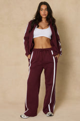 Wine Contrast Stripe Jacket and Joggers Loungewear Co-ord Set - Denika