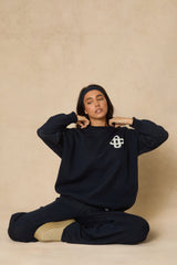 Navy Contrast Motif Knit Loungewear Co-ord Set - Regan