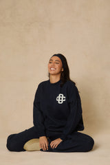 Navy Contrast Motif Knit Loungewear Co-ord Set - Regan