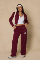 Wine Contrast Motif Cropped Hoodie and Joggers Loungewear Set - Sameen