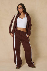 Chocolate Contrast Stripe Jacket and Joggers Loungewear Co-ord Set - Denika
