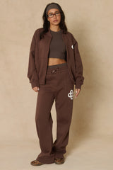 Chocolate Contrast Motif Zip Front Bomber And Joggers Loungewear Co-ord Set - Ranelle