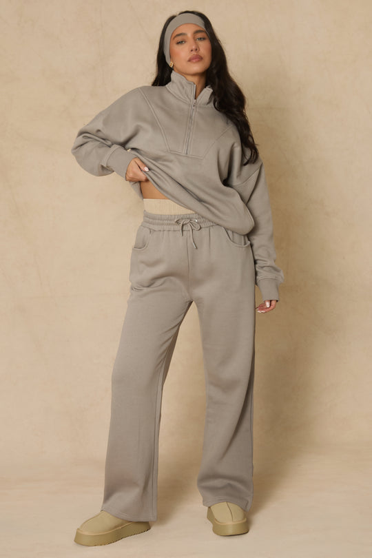 Dove Grey Oversized Quarter Zip Sweater and Joggers Loungewear Co-ord Set - Kristie
