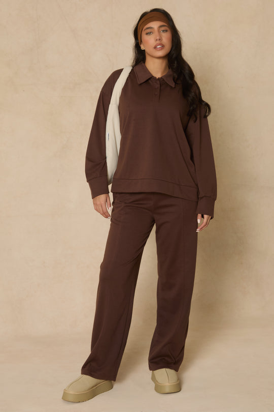 Chocolate Polo Collared Loungewear Co-ord Set - Madisyn