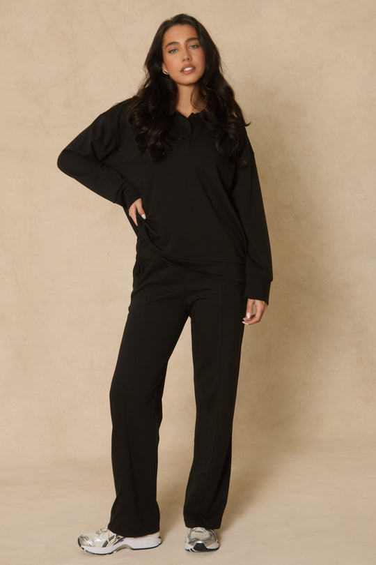 Black Polo Collared Loungewear Co-ord Set - Madisyn