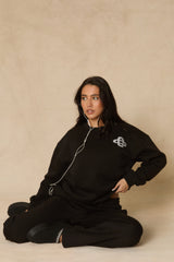 Black Contrast Motif Jumper and Joggers Loungewear Co-ord Set - Oleen