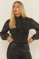 Charcoal Washed Cinched Waist Hoody and Joggers Loungewear Co-ord Set - Destiny