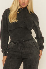Charcoal Washed Cinched Waist Hoody and Joggers Loungewear Co-ord Set - Destiny