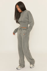 Silver Grey Washed Cinched Waist Hoody and Joggers Loungewear Co-ord Set - Destiny